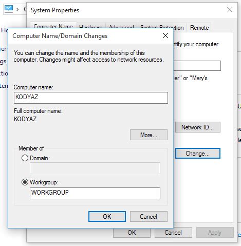 Here, under the computer name tab, click the change button to open computer name/domain changes dialog. How to Change Computer Name on Windows 10