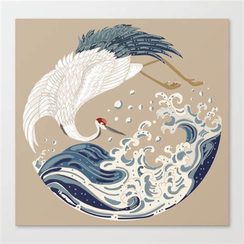 Crane And Japanese Wave Illustration Traditional Chinese Wave In