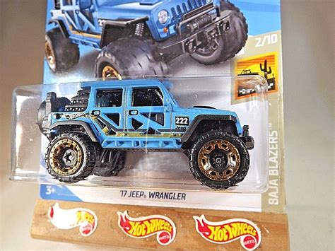 2019 Hot Wheels 013 Baja Blazers 210 17 Jeep Wrangler Blue Wgold
