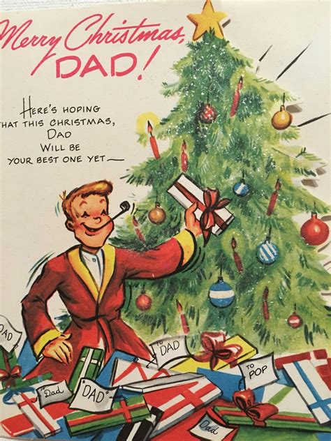 Vintage Christmas Card Merry Christmas Dad Kitsch 1950s Nos Unused