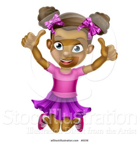 Vector Illustration Of A Cartoon Happy Excited Black Girl Jumping And