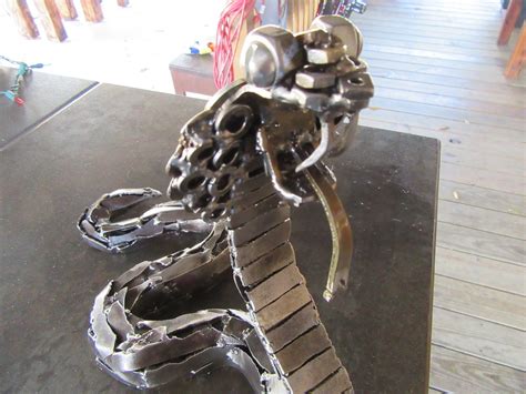 King Cobra Welded Steel Snake Metal Art Fangs Welding Welded Art Scrap