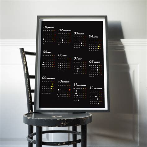2022 Full Year Wall Calendar With Main Moon Phases Monday Etsy