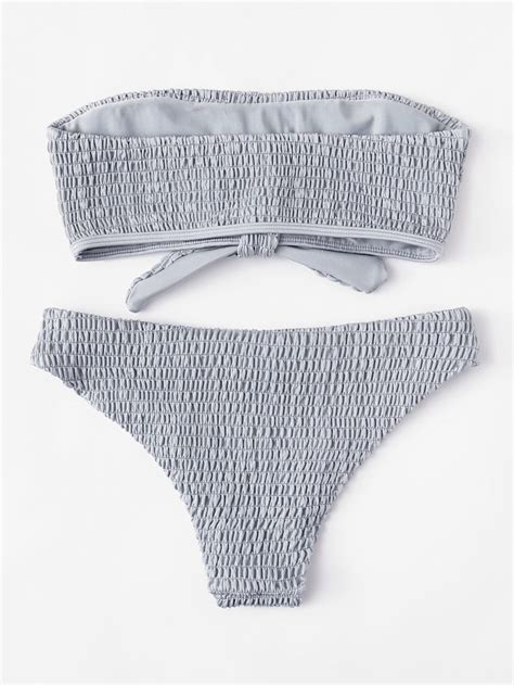 Ruched Knot Bandeau Bikini Set Sheinsheinside