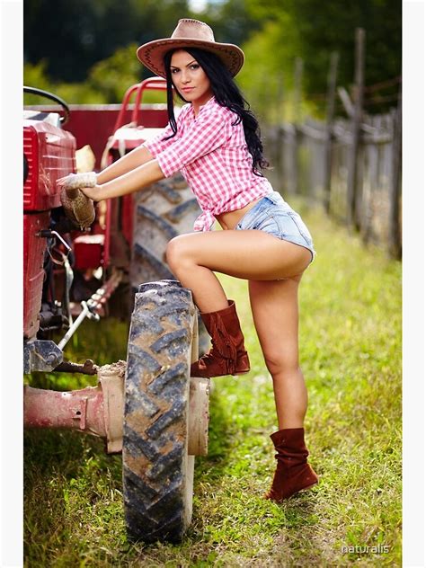 Sexy Farmer Girl In Hat Near The Tractor Kunstdruck Von Naturalis