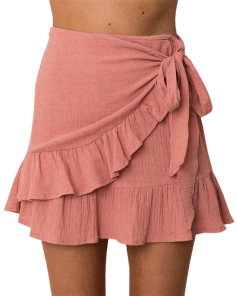 Sysea Womens Floral A Line Mini Skirts Wrap Pleated Ruffle Hem Cute Beach Short Skirts