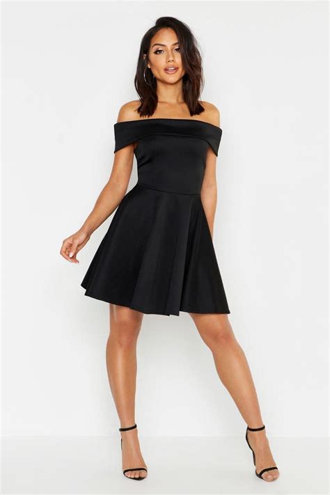 Womens Off The Shoulder Skater Dress Black 4 Fit And Flare