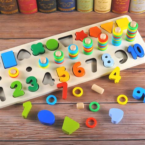 Wooden Shape Number Blocks Sorting Stacking Game Math Counting Toy For