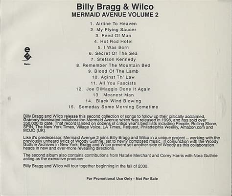 Billy Bragg Mermaid Avenue Vol Ii Us Promo Cd Album Cdlp