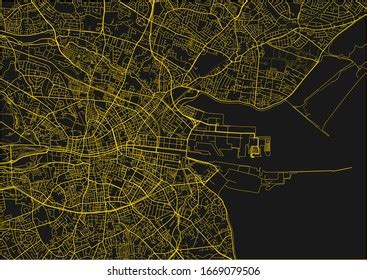 Black Yellow Vector City Map Dublin