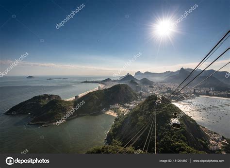 Rio De Janeiro From The Sugarloaf Mountain And A Cable Car Approaching