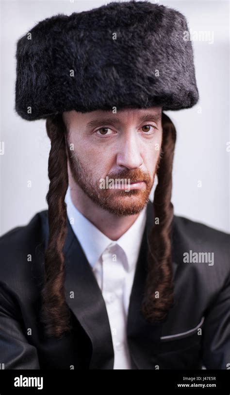Handsome Orthodox Jewish Man Hasidim Rabbi With Red Beard In A Large