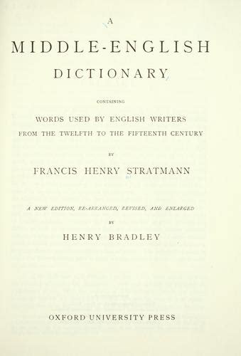 A Middle English Dictionary By Francis Henry Stratmann Open Library