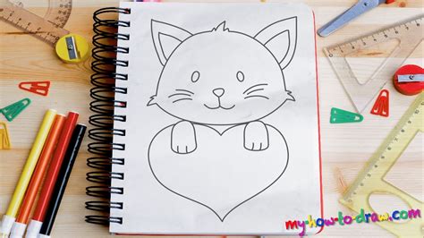 How To Draw Cute Kittens With Love Hearts Easy Step By