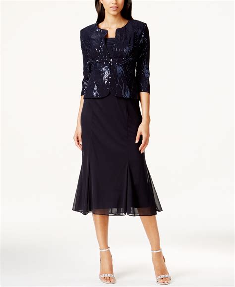 Alex Evenings Sequined A Line Midi Dress And Jacket In Pink Navy Lyst