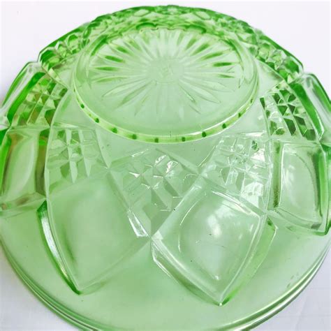 Vintage Hazel Atlas Uranium Etched Floral Green Glass Bowl Etsy