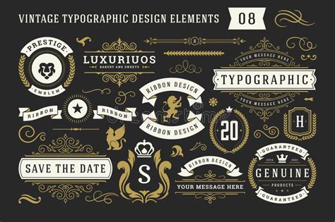 Vintage Typographic Decorative Ornament Design Elements Set Vector