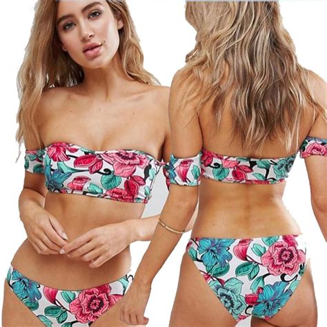 Gorgeous Women Sexy Bikini Swimwear Floral Printed Bottom Set