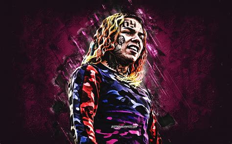 [2024] 🔥6ix9ine tekashi69 american rapper portrait daniel hernandez purple stone background hd