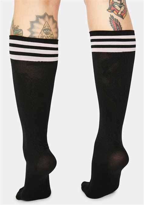 stripe knee high socks black light pink dolls kill