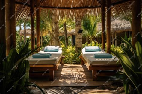 Premium Ai Image Outdoor Tropical Island Resort With Spa Beds Prepared For Massages