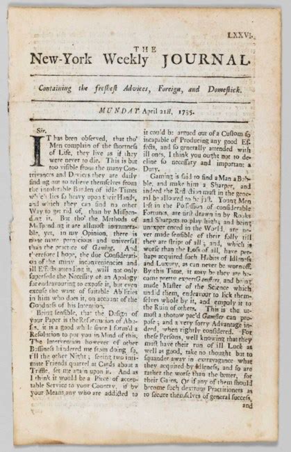 Zenger John Peter 1697 1746 The New York Weekly Journal 21 April