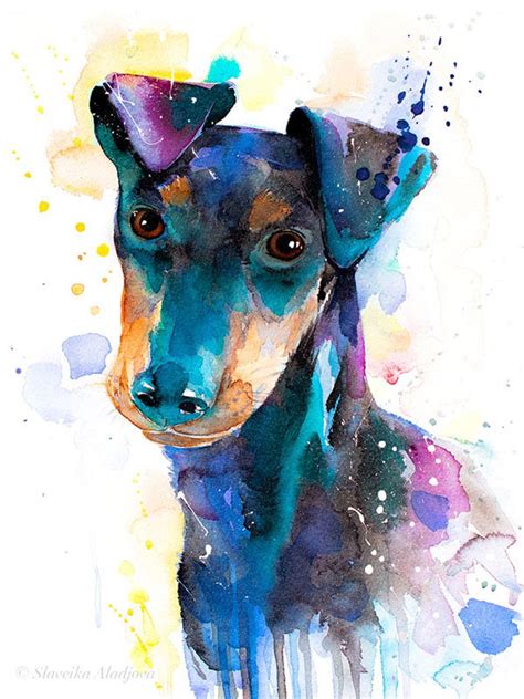 Manchester Terrier Watercolor Painting Print By Slaveika Etsy Dog
