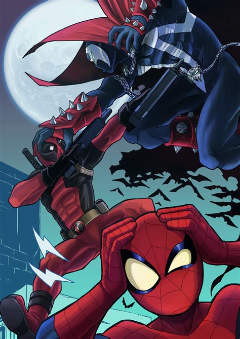 Spider Man Deadpool And Spawn Marvel And 3 More Drawn By Ebino
