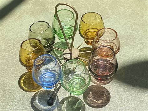 Betison Rainbow Etched Liqueur Shot Glasses Set Of Eight Etsy Vine Design Liqueur Glasses
