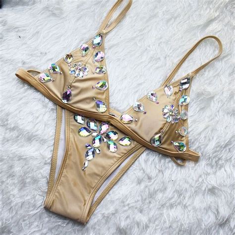 2019 royal bikini diamond swimsuit crystal women swimwear nude bikinis brazilian rhinestone