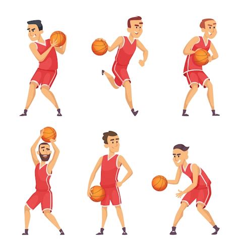 Conjunto De Ilustraciones De Jugadores De Baloncesto Vector Premium