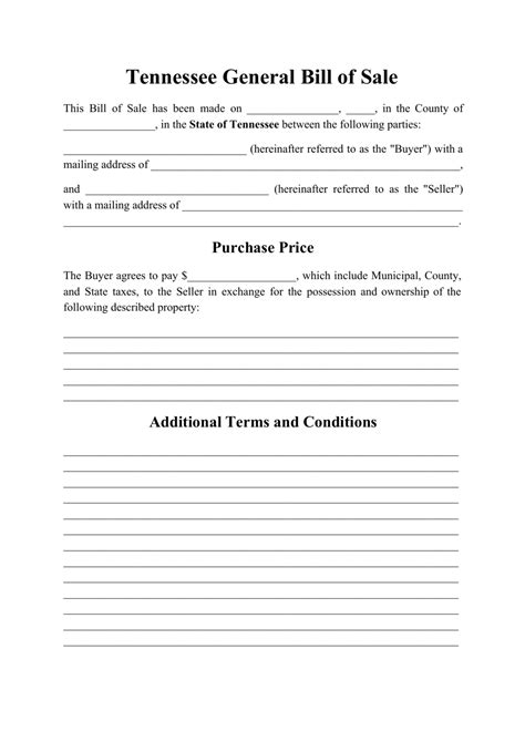 Tennessee Generic Bill Of Sale Form Fill Out Sign Online And