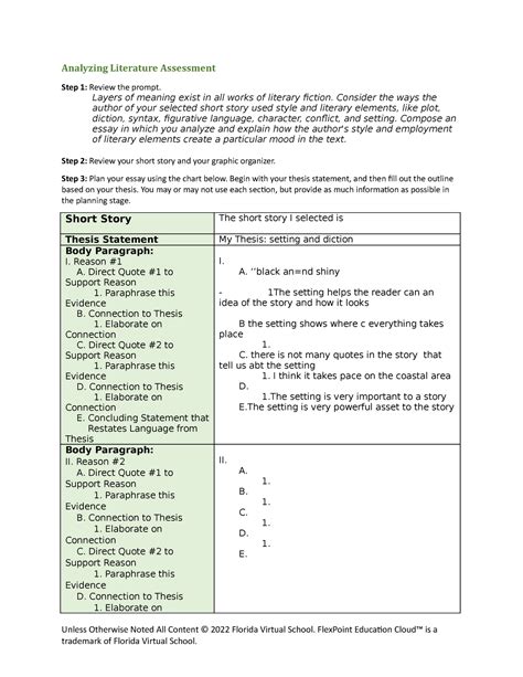 analyzing literature assess rubric 1 analyzing literature assessment step 1 review the prompt
