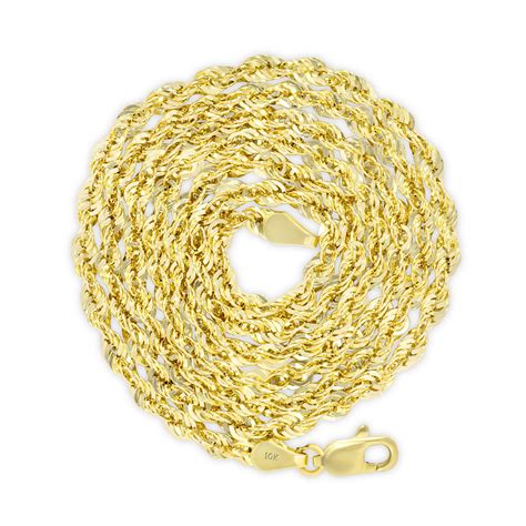 10k Yellow Gold Unisex 3mm Light Diamond Cut Rope Chain Pendant