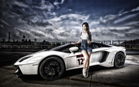 Wallpaper Women Model Asian Lamborghini Aventador