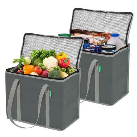 Insulated Grocery Shopping Bags 2 Pack Gray X Large Premium Quality