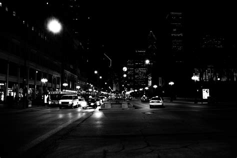 Grayscale Building Photo City Night Cityscape Traffic Hd Wallpaper