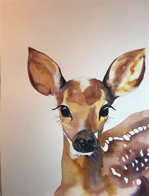 Baby Woodlands Deer Watercolor Painting Deer Painting Animal