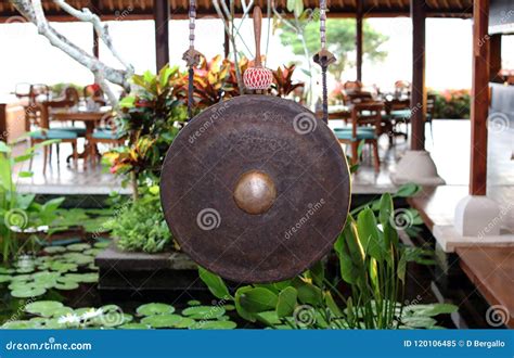 Asian Indonesian Gong At A Restaurant In Bali Unique Instrument Stock