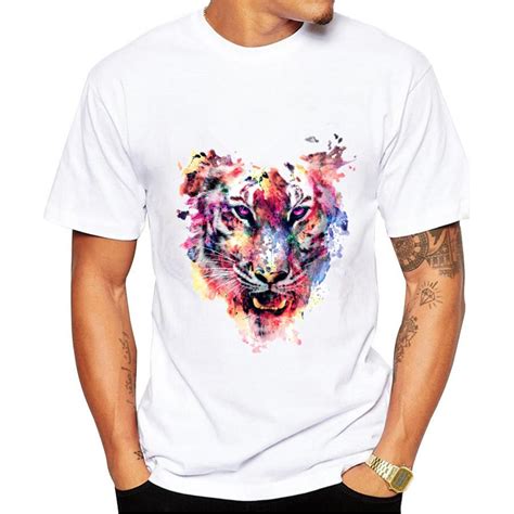 2017 Summer Fashion Colourful Tiger Design Mens Print T Shirt Short