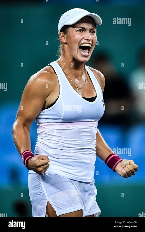 Yulia Putintseva Of Kazakhstan Reacts After Scoring Against Bernarda