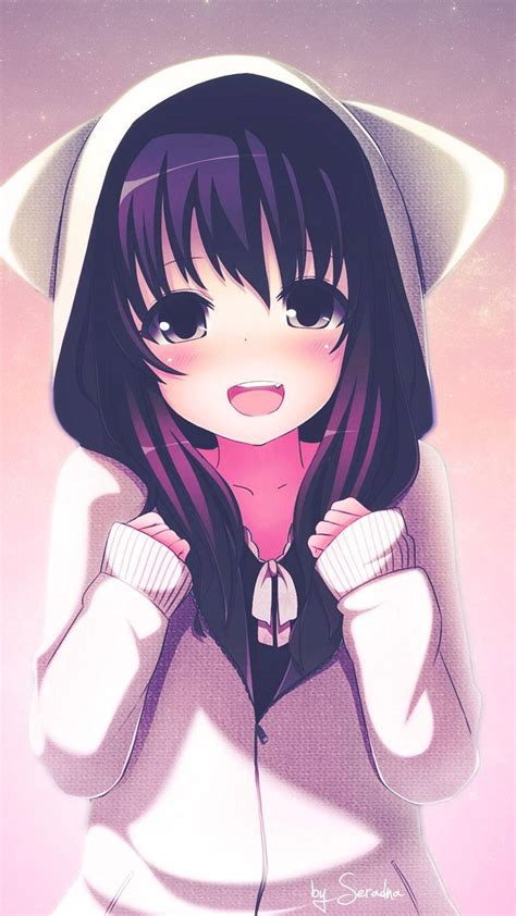 Download Cat Hoodie Cute Anime Girl Iphone Wallpaper