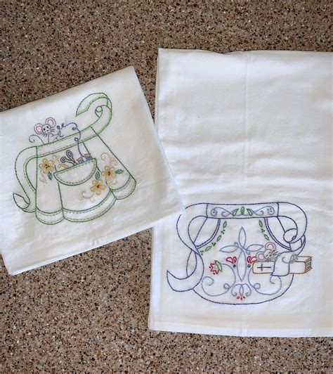 Set Of Two Hand Embroidered Dish Towels Sewing And Napping Etsy