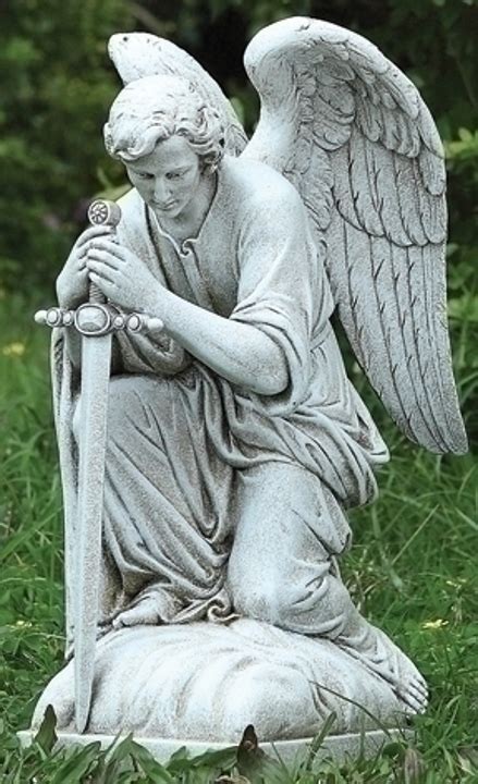 Kneeling Angel With Sword Pointed To Ground Outdoor Garden Statue 13