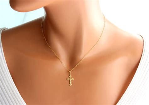 Gold Crucifix Cross Necklace Women Girls Gold Filled Charm Etsy