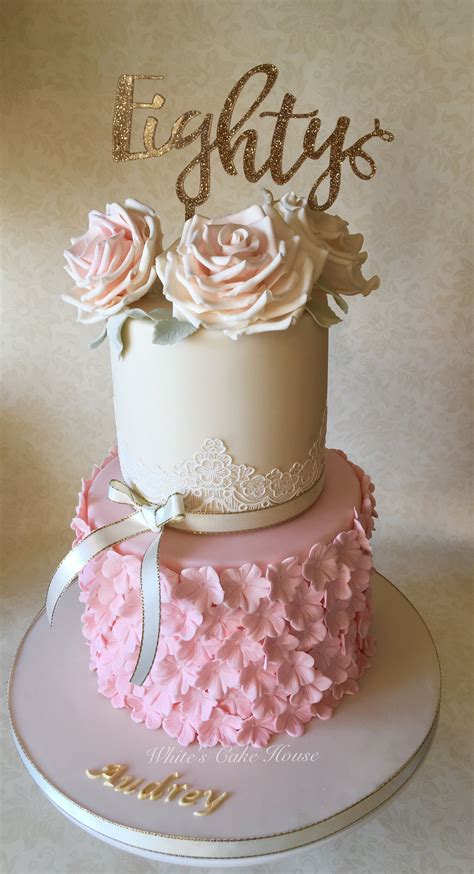 Beautiful Two Tiered 80th Birthday Cake Pink Cake 80 Birthday Cake Cake