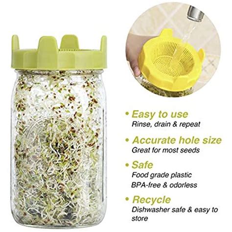 Easy Rinse And Drain Plastic Sprouting Lids For Wide Mouth Mason Jars 6