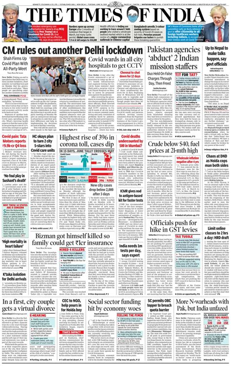 The Times Of India Delhi June 16 2020 Newspaper