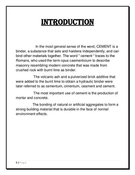 Dear admissions committee, i had the pleasure of teaching sara in from the first day of class, sara impressed me with her ability to be articulate about difficult. 5 | P a g e INTRODUCTION In the most general sense of the word, CEMENT is a binder, a substance ...