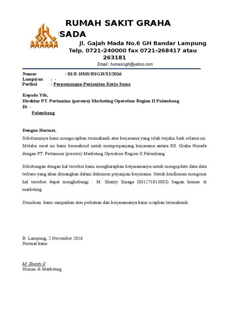 Perusahaan anda akan merasakan berbagai keuntungan dengan menjalin kerja sama dengan kami. Contoh Surat Permohonan Perpanjangan Kontrak Kerjasama ...